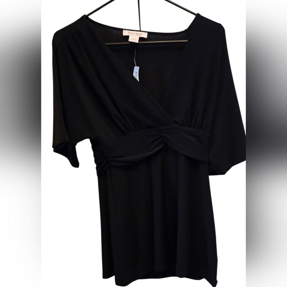 White House Black Market Black Sheath V-Neck Flutter Sleeve Top Y2k Size XS